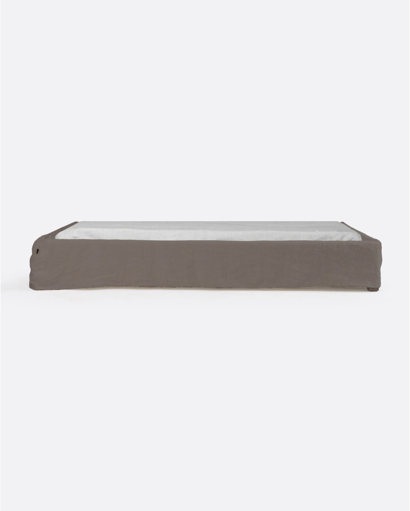 BEETHOVEN linen bed frame 110 x 220 x 25 cm for single mattress 90 x 200 cm in taupe color