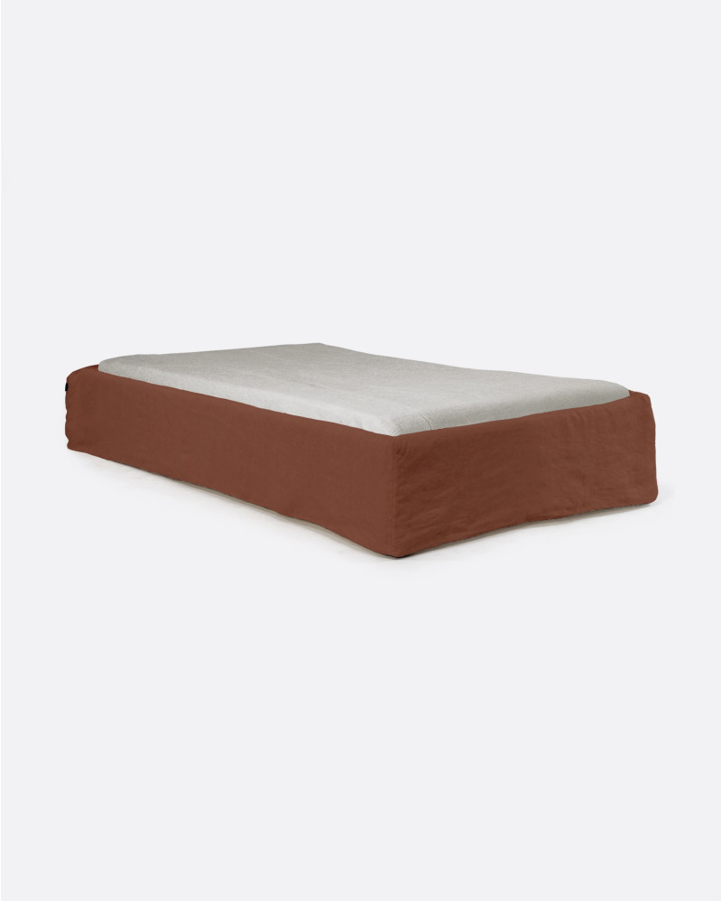 Base tapizada BEETHOVEN de lino 110 x 220 x 25 cm para colchón individual 90 x 200 cm color terracota
