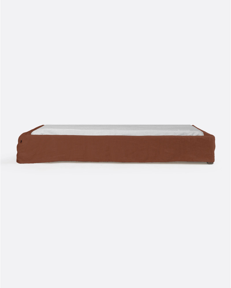 Base tapizada BEETHOVEN de lino 110 x 220 x 25 cm para colchón individual 90 x 200 cm color terracota