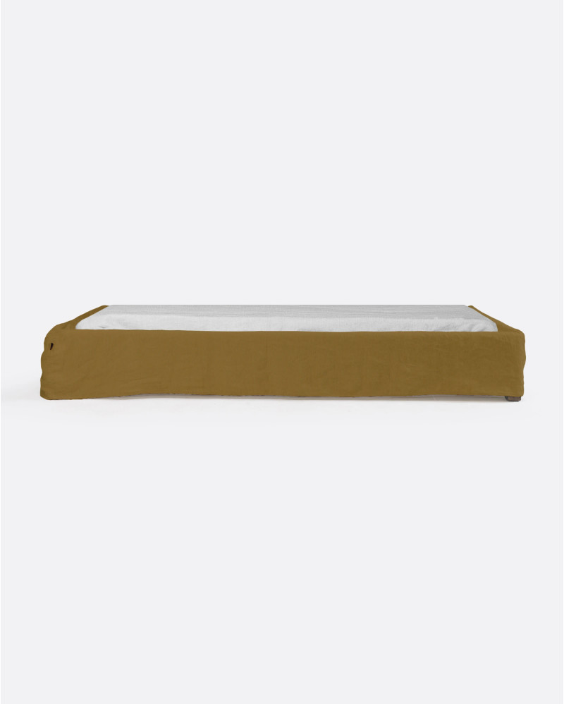 Base tapizada BEETHOVEN de lino 110 x 220 x 25 cm para colchón individual 90 x 200 cm color mostaza
