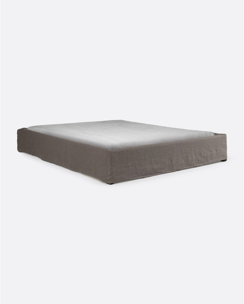 Base tapizada BEETHOVEN de lino 170 x 220 x 25 cm para colchón 160 x 200 cm color topo