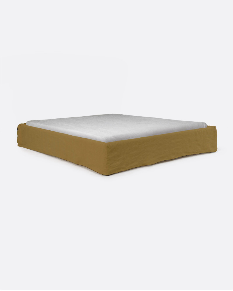 Base tapizada BEETHOVEN de lino 170 x 220 x 25 cm para colchón 160 x 200 cm color mostaza