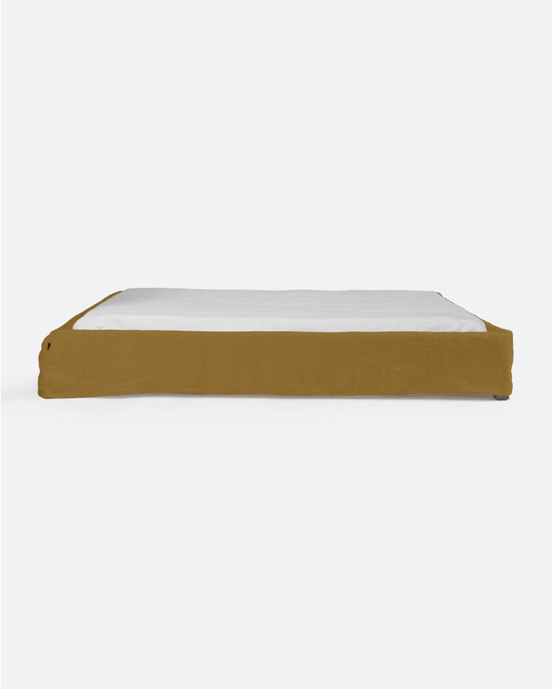 Base tapizada BEETHOVEN de lino 170 x 220 x 25 cm para colchón 160 x 200 cm color mostaza
