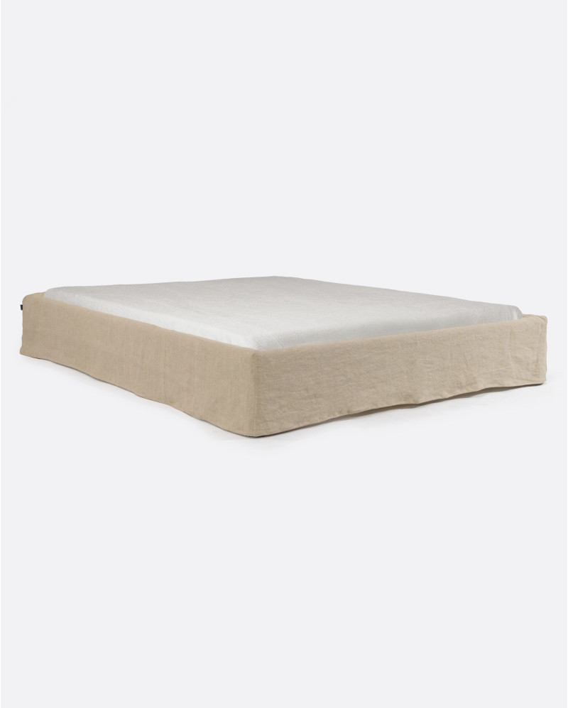 Base tapizada BEETHOVEN de lino 190 x 220 x 25 cm para colchón 180 x 200 cm color natural