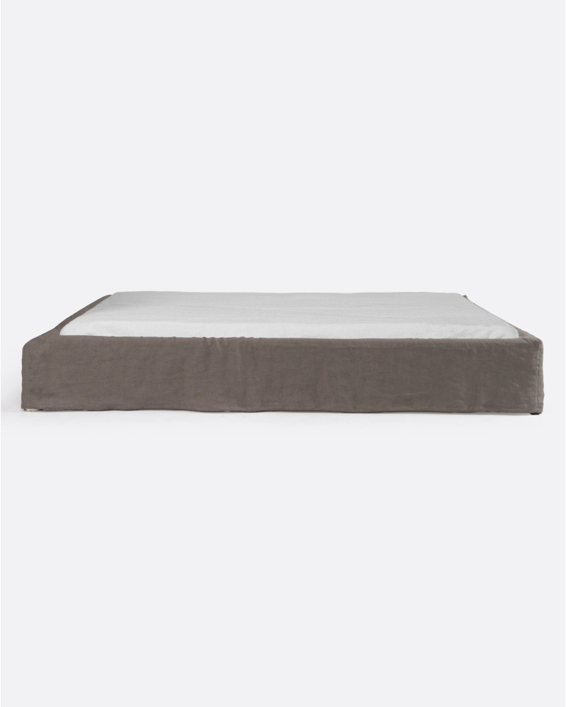 Base tapizada BEETHOVEN de lino 190 x 220 x 25 cm para colchón 180 x 200 cm color topo