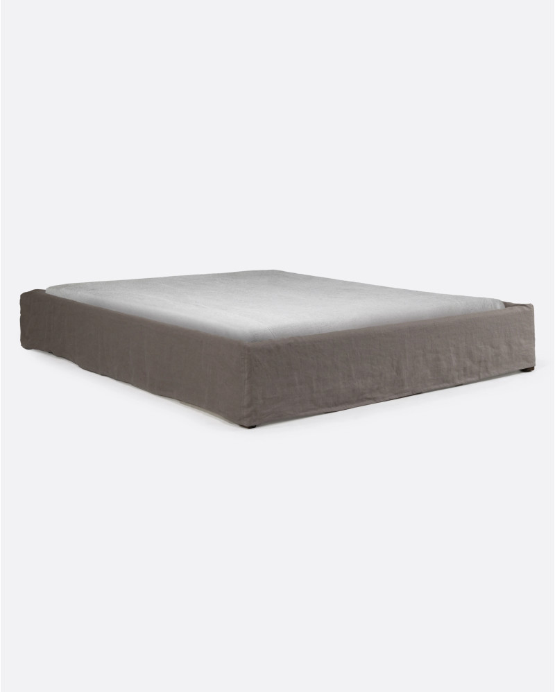 Base tapizada BEETHOVEN de lino 190 x 220 x 25 cm para colchón 180 x 200 cm color topo