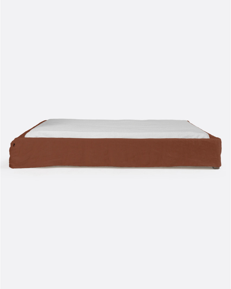 BEETHOVEN upholstered bed base 190 x 220 x 25 cm for mattress 180 x 200 cm in terracotta color