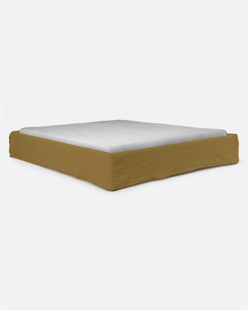 Base tapizada BEETHOVEN de lino 190 x 220 x 25 cm para colchón 180 x 200 cm color mostaza
