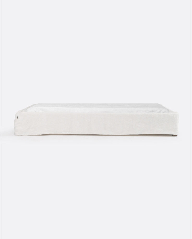 BEETHOVEN linen bed frame 110 x 220 x 25 cm for single mattress 90 x 200 cm in white color