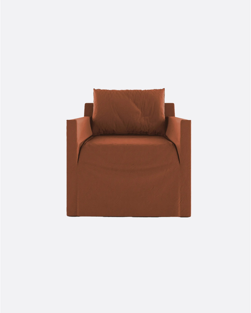 BEETHOVEN LINEAL 1-seater sofa in linen 80 x 88 x 94 cm terracotta