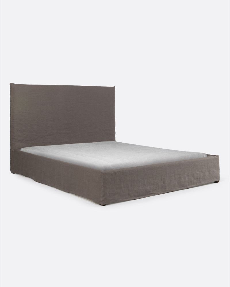 Lit BEETHOVEN pour matelas 180 x 200 cm avec revêtement en lin couleur taupe