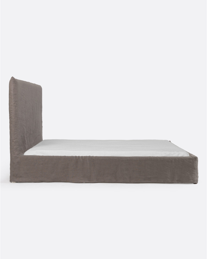 BEETHOVEN bed for mattress 180 x 200 cm with linen cover in taupe colour