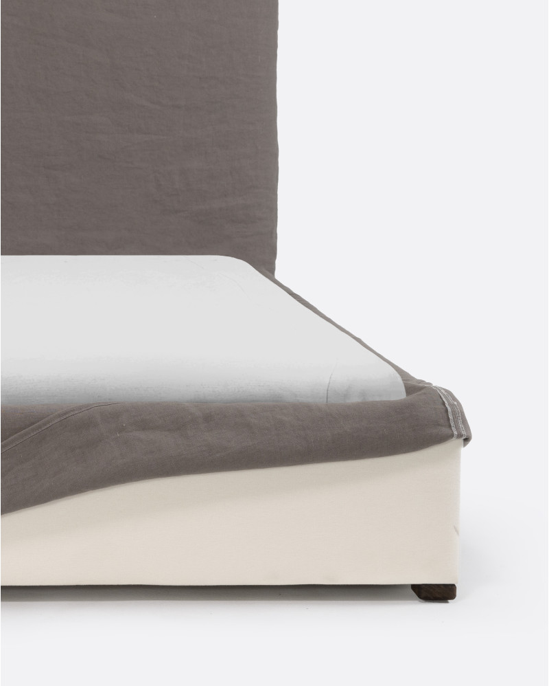 BEETHOVEN bed for mattress 180 x 200 cm with linen cover in taupe colour