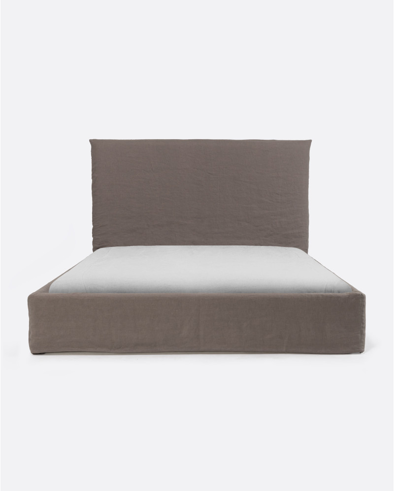 BEETHOVEN bed for mattress 160 x 200 cm with linen cover in taupe colour