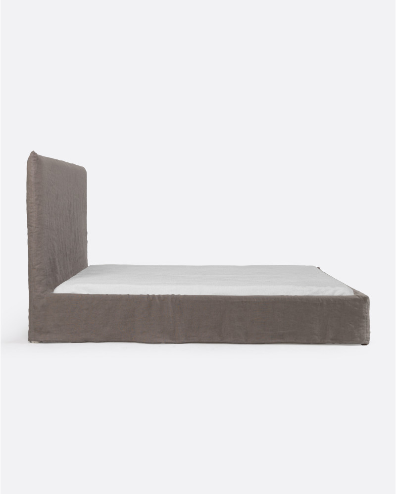 BEETHOVEN bed for mattress 160 x 200 cm with linen cover in taupe colour