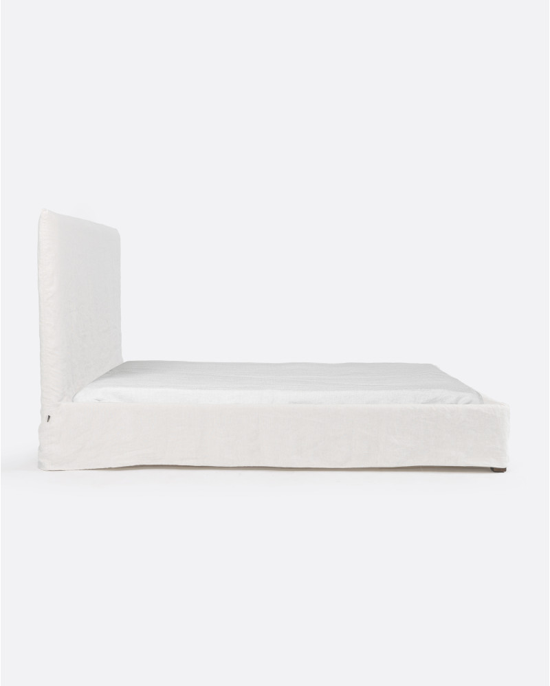 Lit BEETHOVEN pour matelas 160 x 200 cm avec revêtement en lin couleur blanche