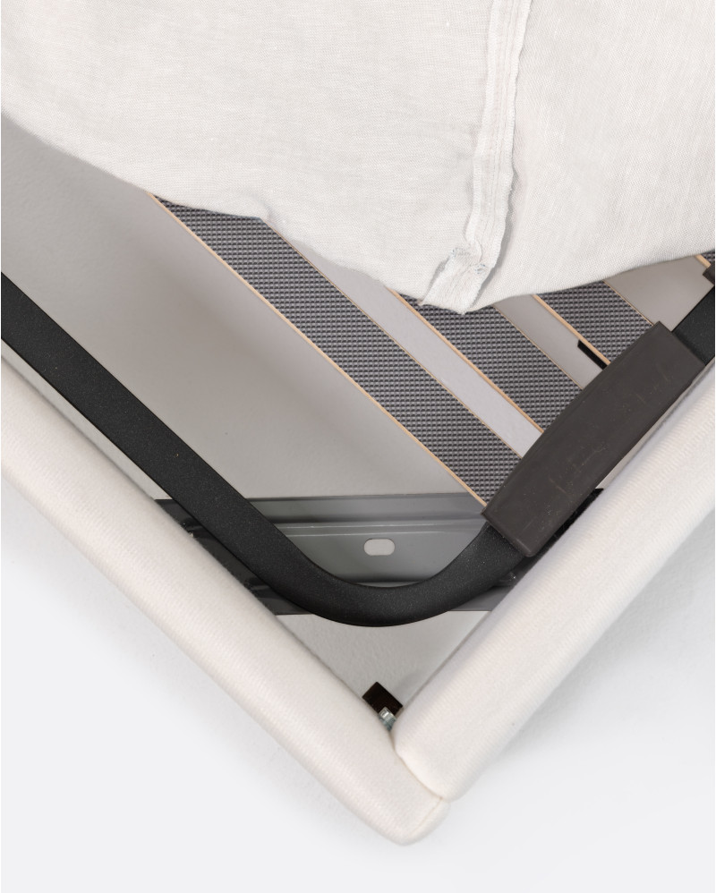 Lit BEETHOVEN pour matelas 160 x 200 cm avec revêtement en lin couleur blanche