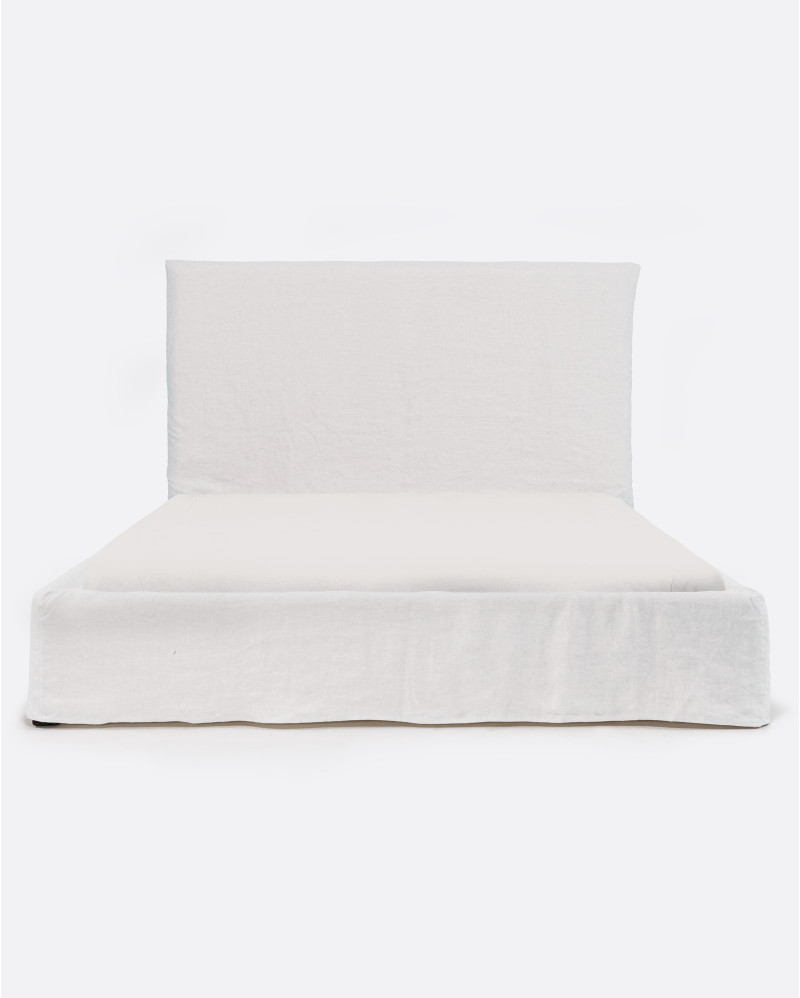 Cama BEETHOVEN para colchón 180 x 200 cm y funda de lino en color blanco