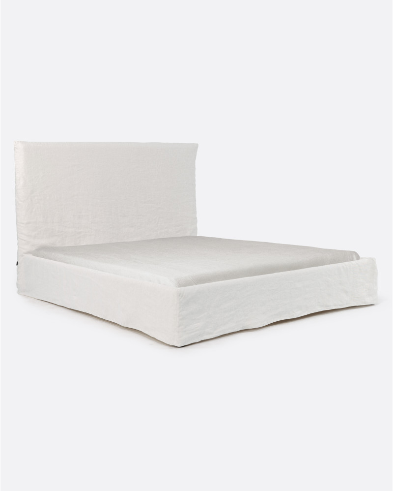 Lit BEETHOVEN pour matelas 180 x 200 cm avec revêtement en lin couleur blanche