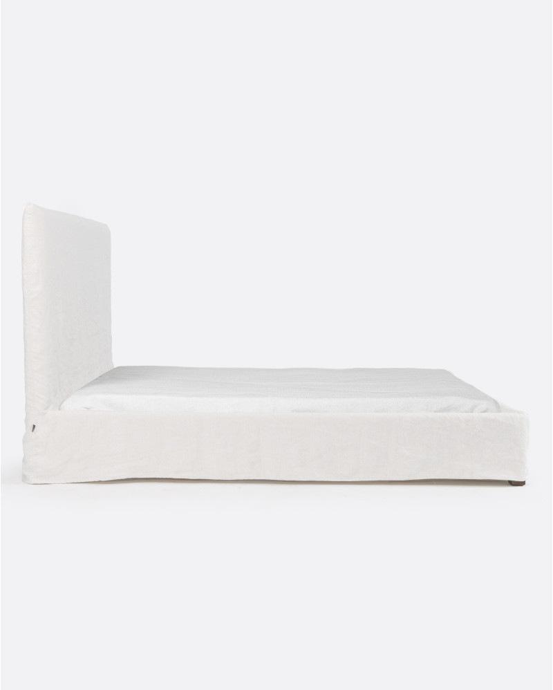 Lit BEETHOVEN pour matelas 180 x 200 cm avec revêtement en lin couleur blanche