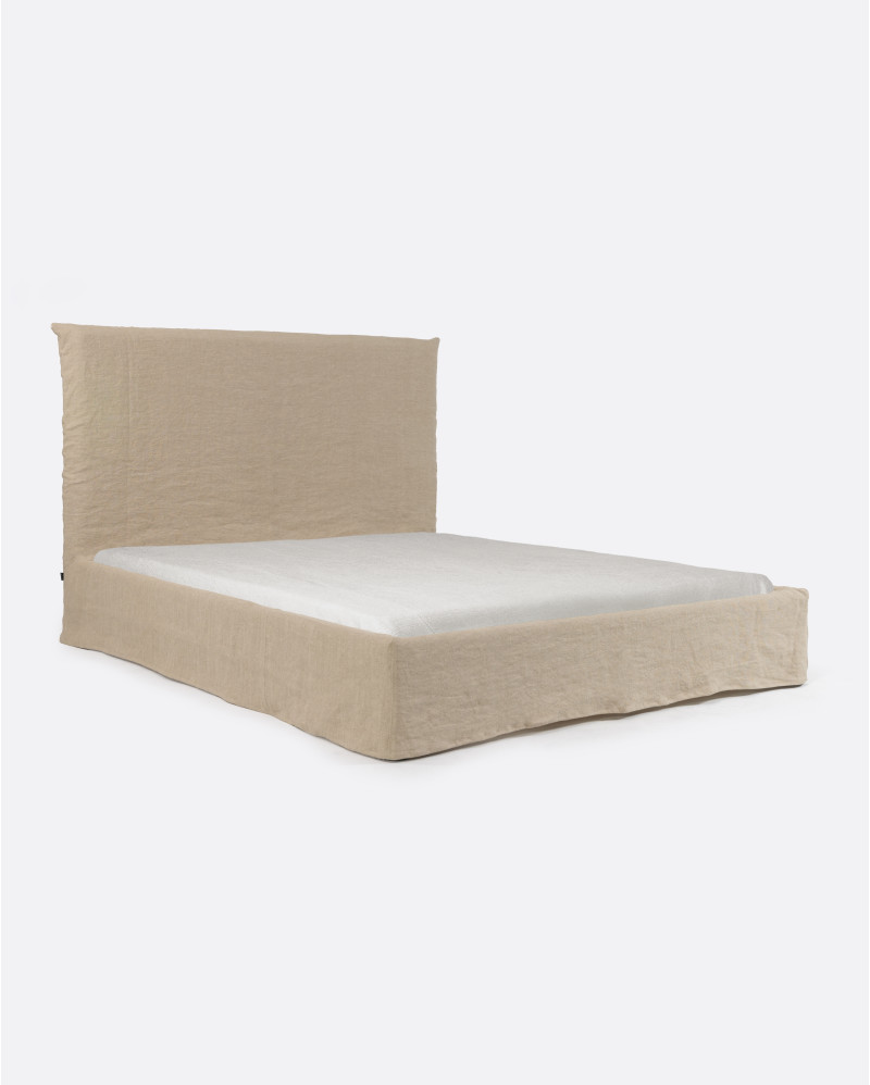 Lit BEETHOVEN pour matelas 160 x 200 cm avec revêtement en lin couleur naturelle