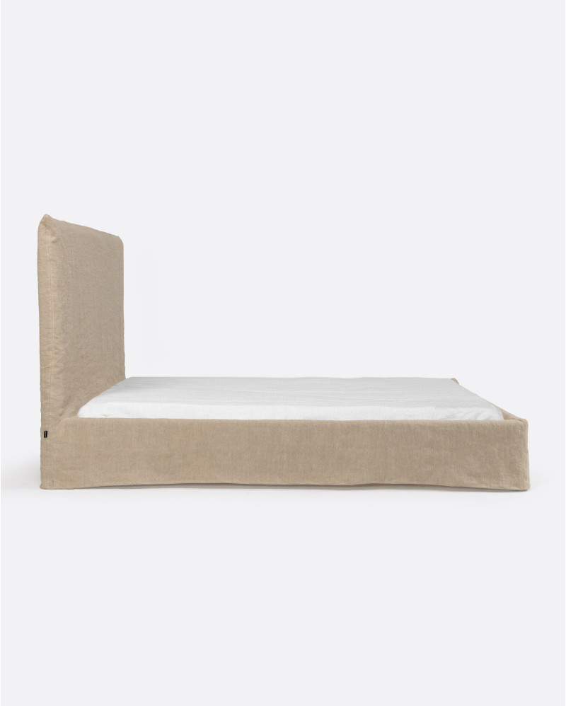 Lit BEETHOVEN pour matelas 160 x 200 cm avec revêtement en lin couleur naturelle