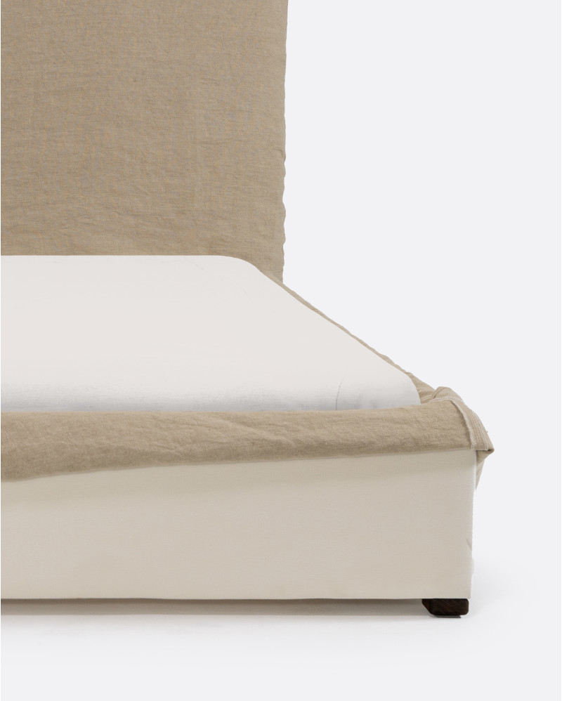 BEETHOVEN bed for mattress 180 x 200 cm with linen cover in natural colour