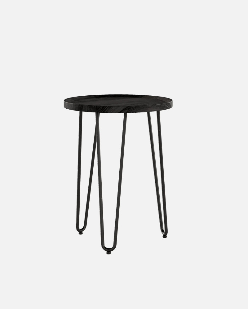 Mesa auxiliar RODA de madera de teca reciclada y hierro Ø 50 x 65 cm de altura