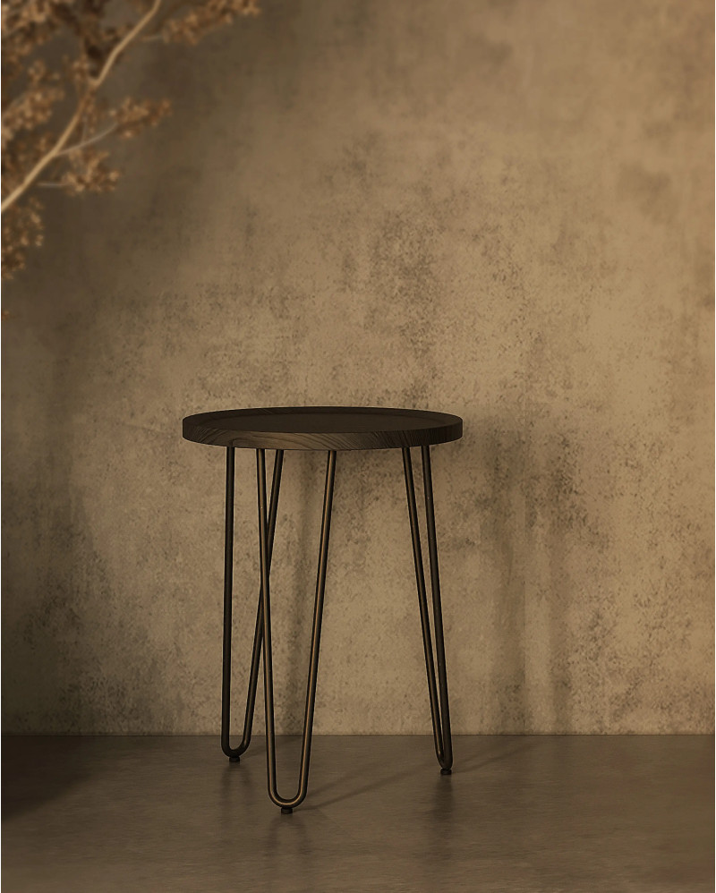 Mesa auxiliar RODA de madera de teca reciclada y hierro Ø 50 x 65 cm de altura