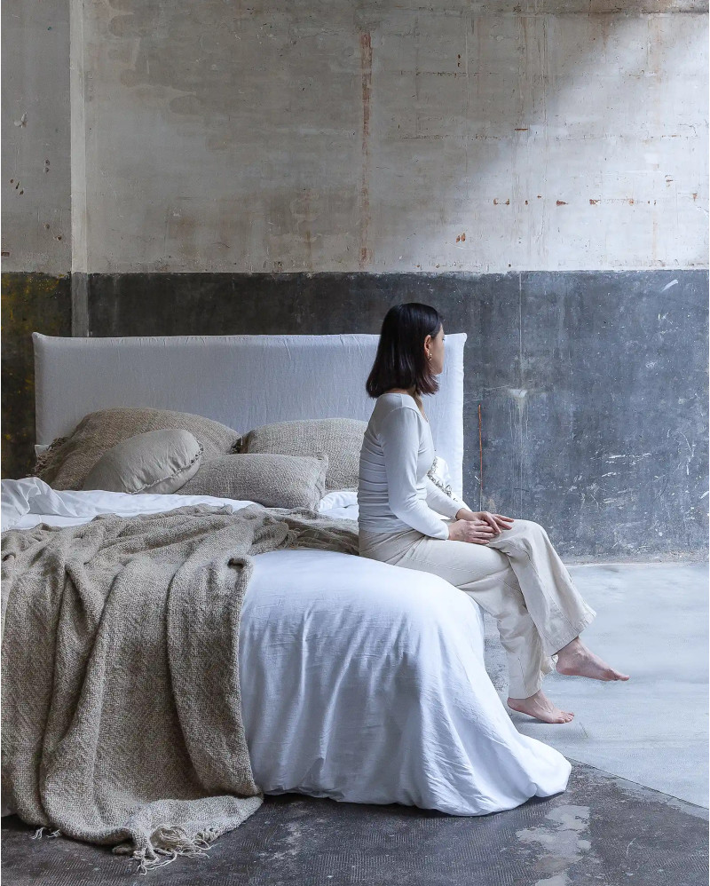 Tête de lit BEETHOVEN en lin 180 x 8 x 110 cm pour lit de 160 cm couleur blanche