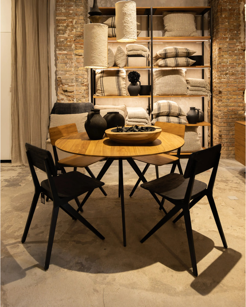 Table à manger LIKU en teck recyclé et fer Ø 120 x 75 cm