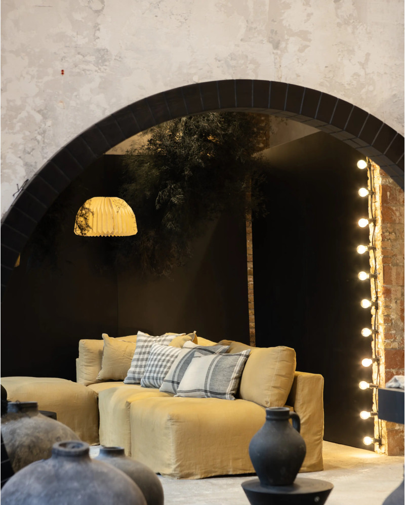 BEETHOVEN pouffe with cover in linen 100 x 100 x 40 cm in mustard colour