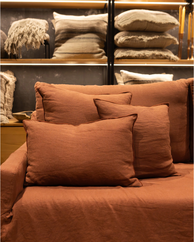 KAURA linen cushion cover 60 x 40 cm in terracotta