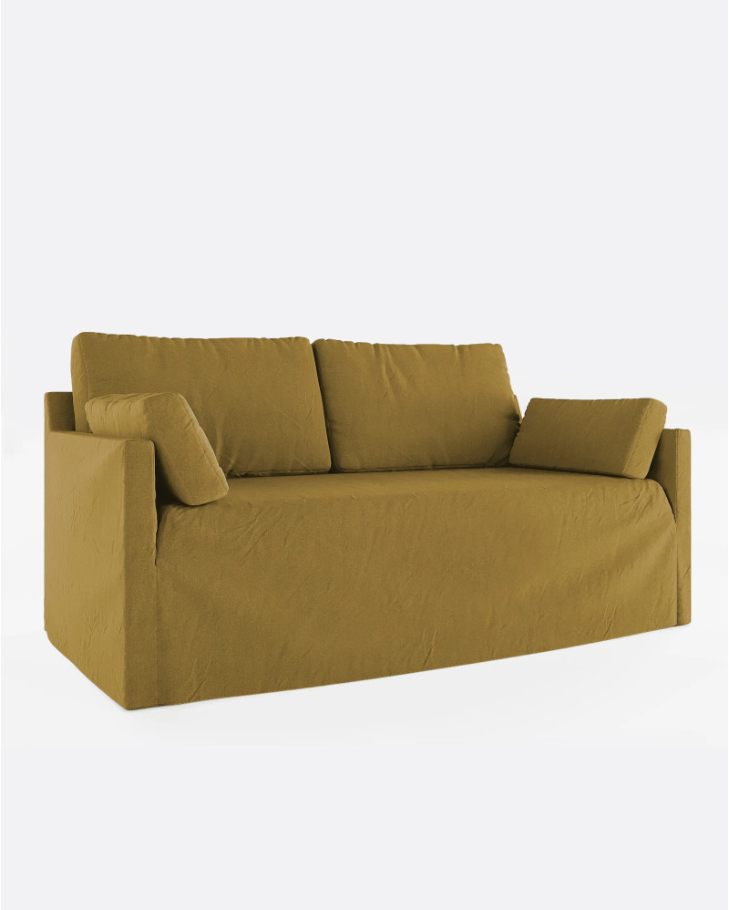 BEETHOVEN LINEAL 2-seater sofa in linen 182 x 95 x 94 cm mustard