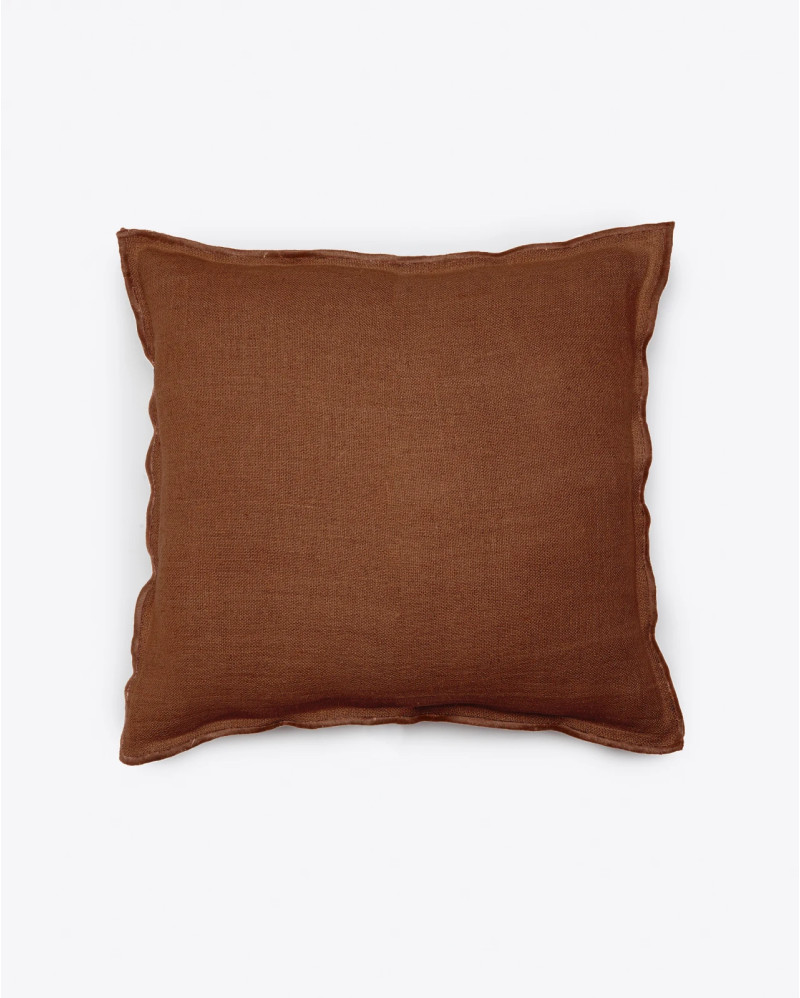 Housse de coussin KAURA en lin 50 x 50 cm en terre cuite