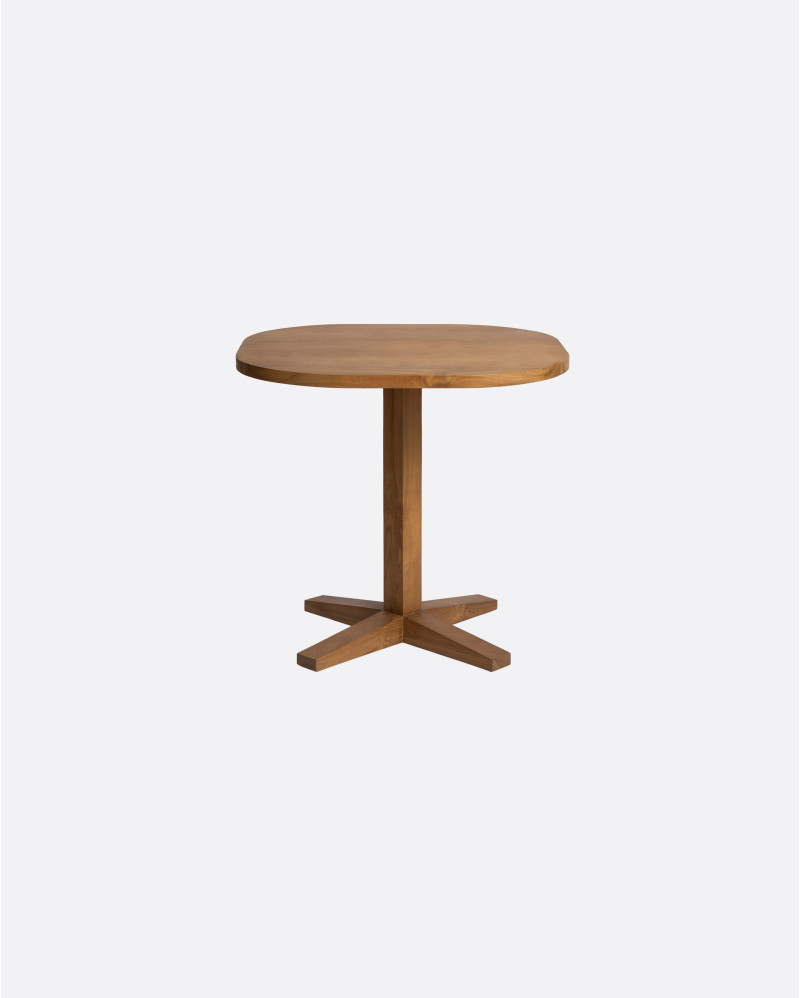 Table à manger RUMAH en bois de teck 80 x 80 x 75 cm coins arrondis en couleur naturelle