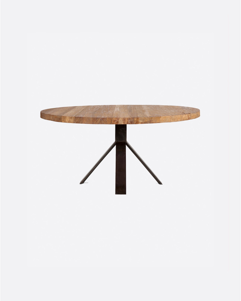 Table à manger JATI en bois de teck recyclé et fer Ø 130 cm x 76 cm de hauteur