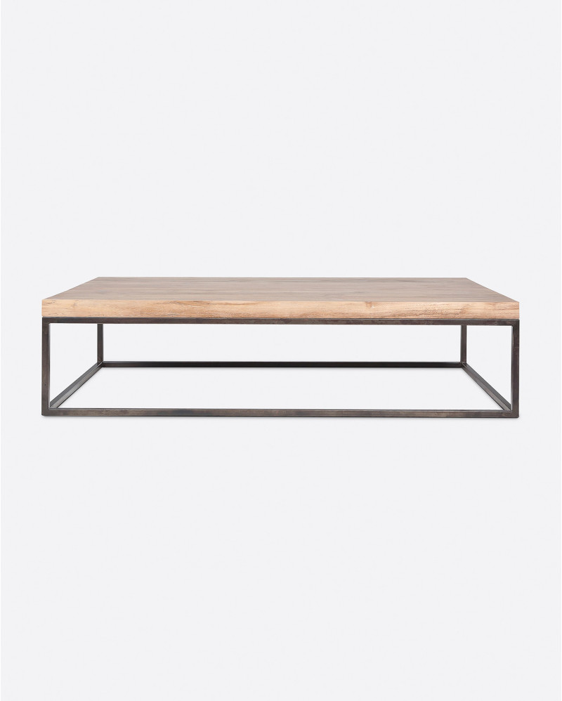Mesa de centro CUB de madera de teca reciclada y hierro 140 x 80 x 35 cm
