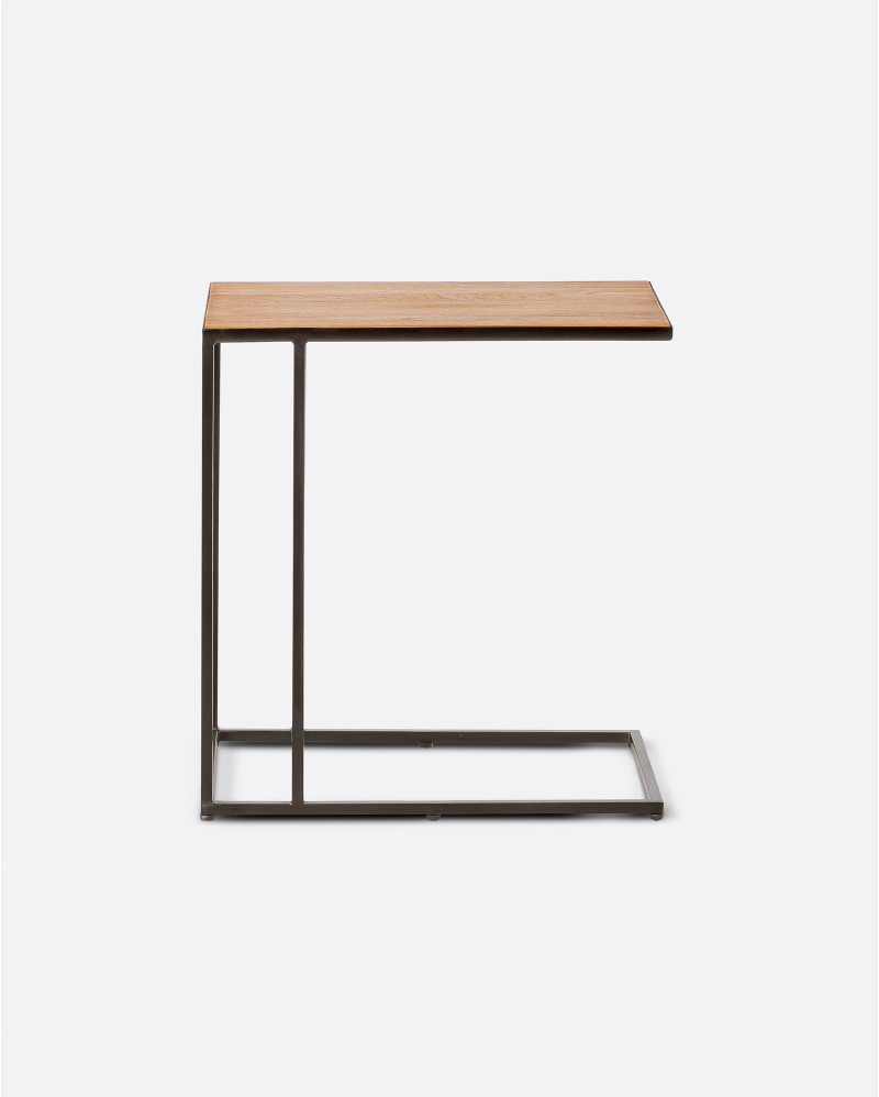 ONETWO side table in recycled teak wood and iron 46 x 31 x 50 cm