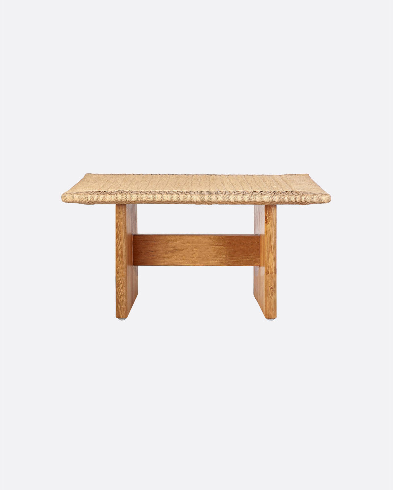 Mesa auxiliar UBUD de madera de teca reciclada y cuerda de papel 60 x 42 x 37 cm