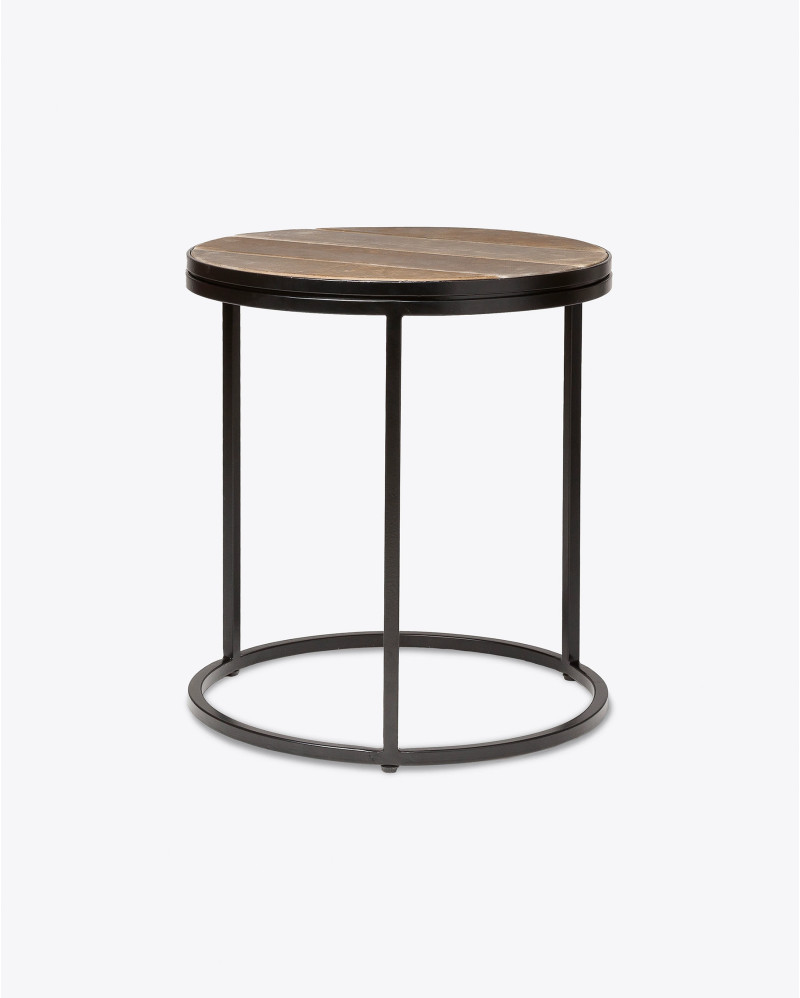 Table d'appoint RENGAR en fer et cuir Ø 45 cm x 50 cm de hauteur