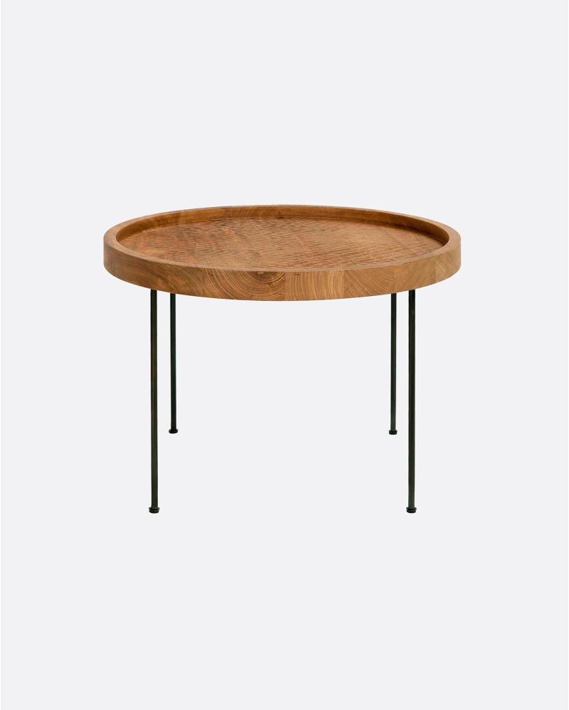 GEDE side table in recycled teak wood and iron Ø 55 cm x 40 cm high