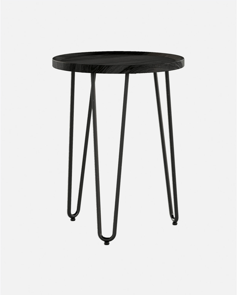 Mesa auxiliar RODA de madera de teca reciclada y hierro Ø 50 x 65 cm de altura