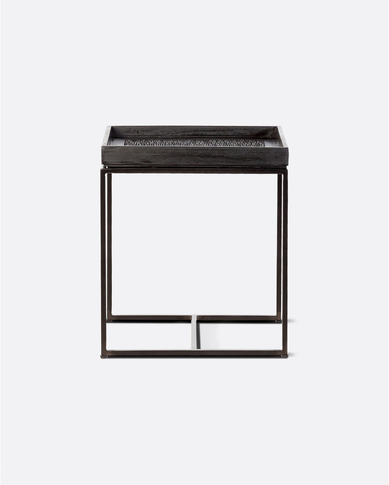 Mesa auxiliar BANJAR de madera de teca reciclada y hierro 40 x 40 x 45 cm en color negro