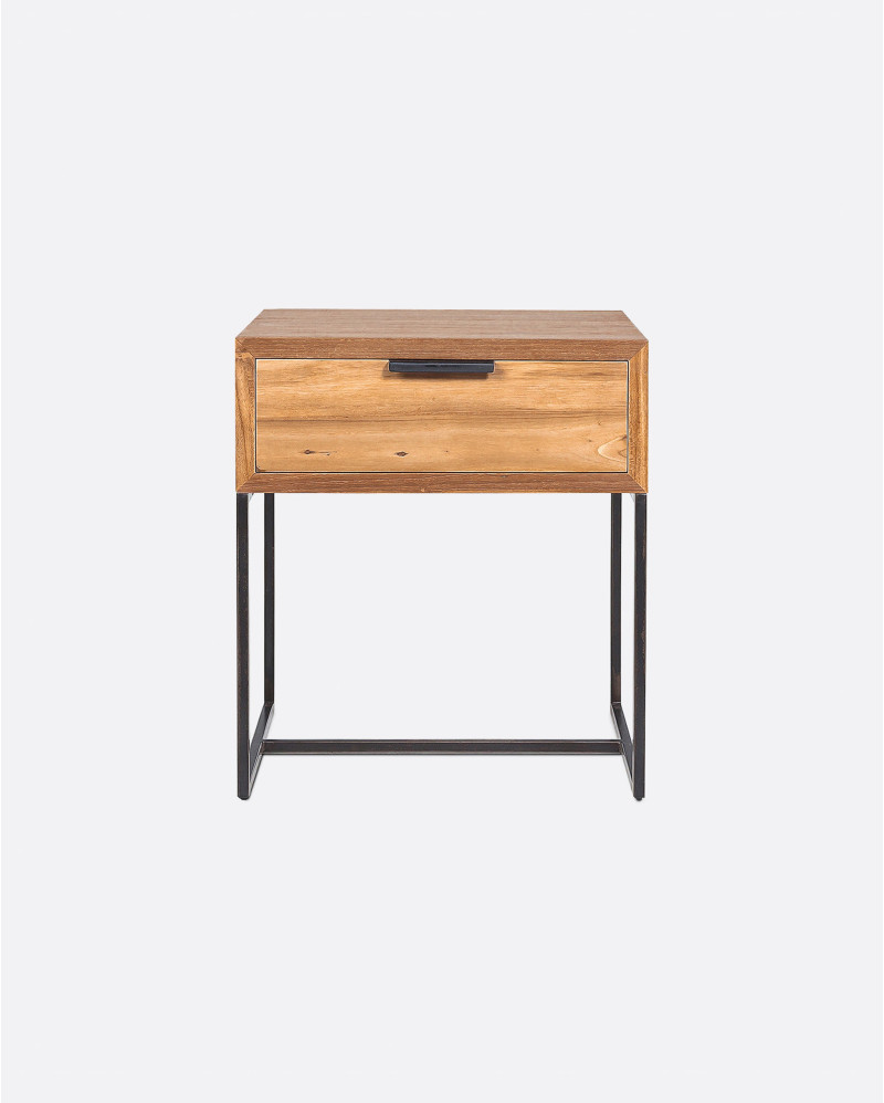 Mesita de noche BANJAR de madera de teca reciclada y hierro 40 x 40 x 45 cm