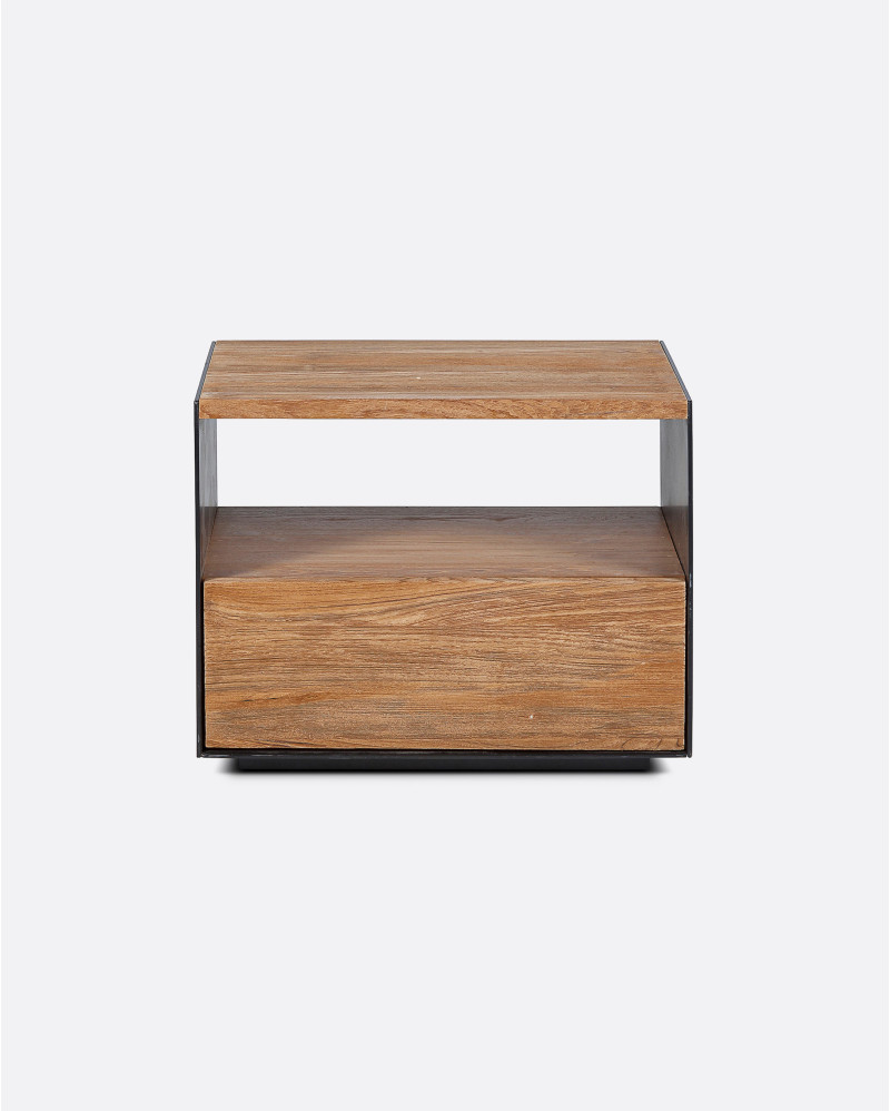 Table de chevet GEOX en bois de teck recyclé et fer 50 x 37 x 40 cm