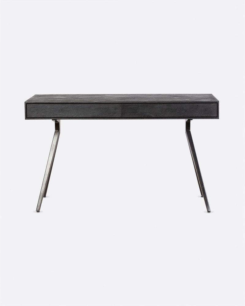 Escritorio MAJESTI de madera de teca reciclada y hierro 130 x 55 x 76 cm en color negro