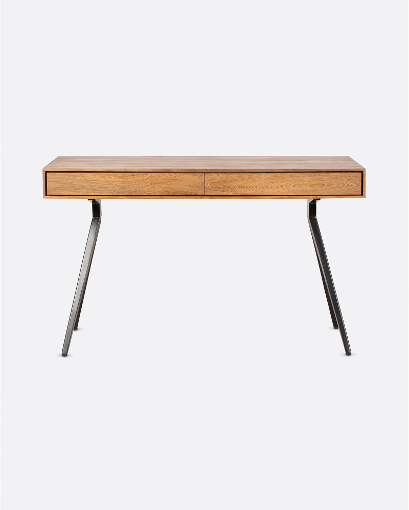 Escritorio MAJESTI de madera de teca reciclada y hierro 130 x 55 x 76 cm en color natural