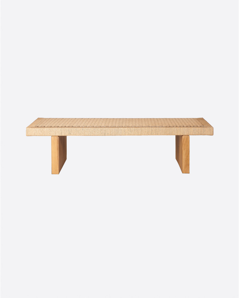 CORA coffee table in recycled teak wood and paper cord 150 x 70 x 35 cm