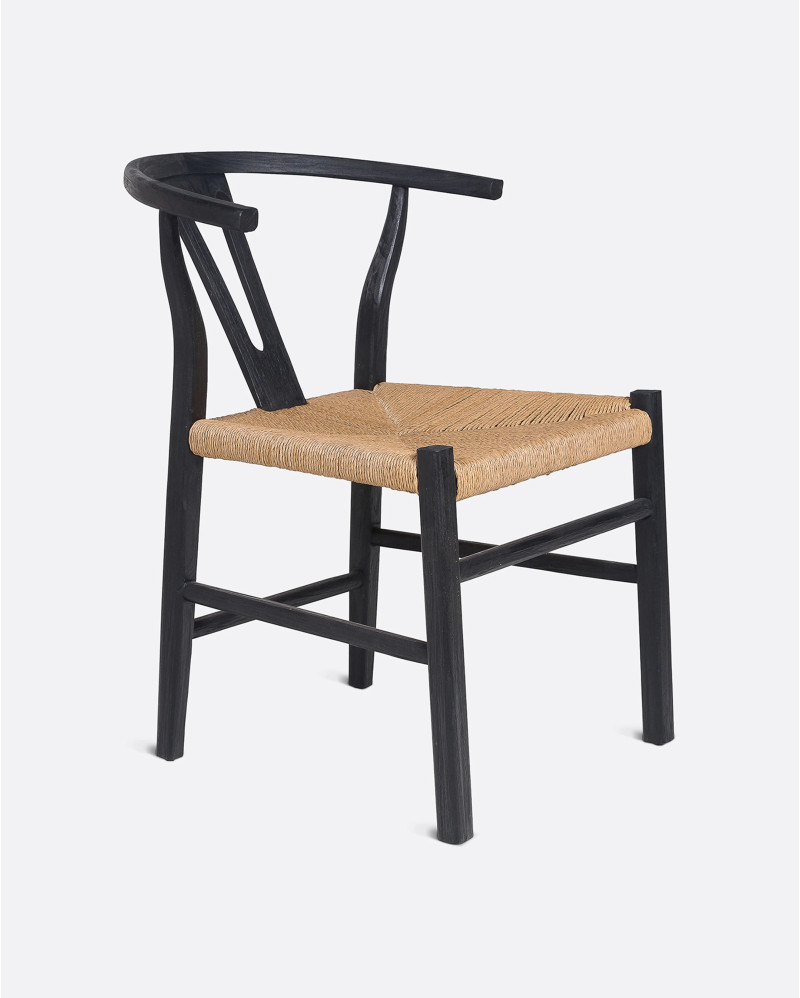 ROB chair in teak wood and paper cord 55 x 57 x 76 cm in black and natural colour
